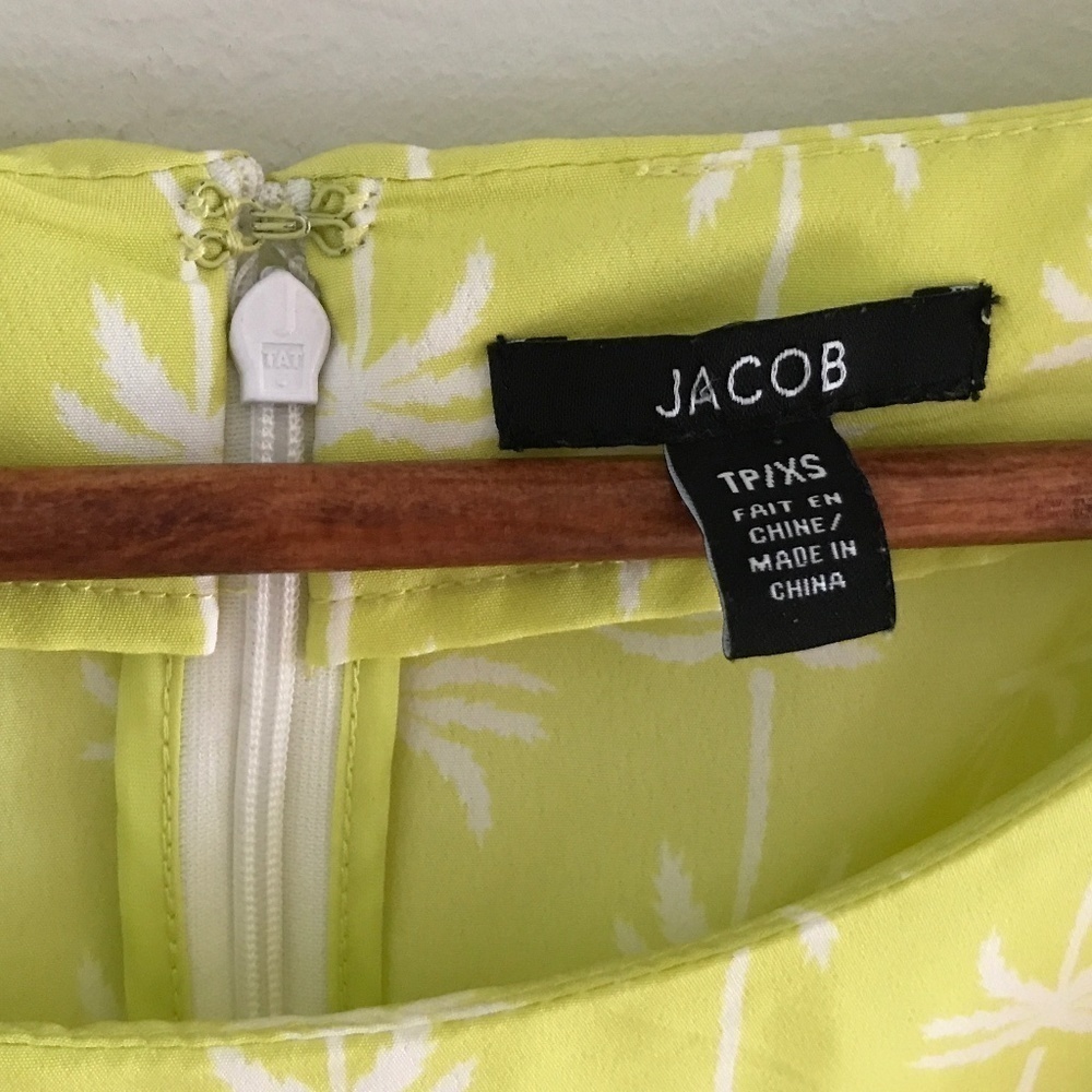 Y2K Tropical Palm Tree Mini Dress Lime Green Jacob Resortwear Sz XS - Picture 4 of 9